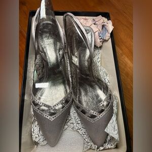 Adrianna Papell Silver Heels with Clear Accents
